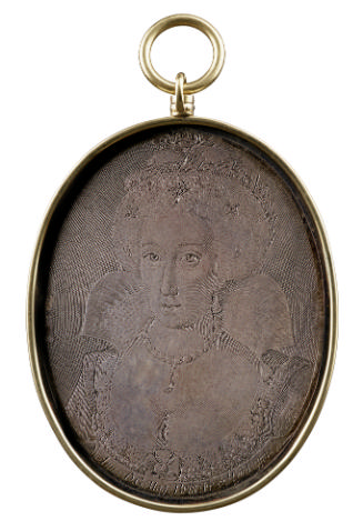 Silver portrait medal of Queen Anne crowned, with jewels in her hair, wearing a stiff lace coll…