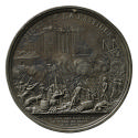 Lead medal depicting a crowd of armed citizens and members of the National Guard, surrounded by…