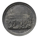 Lead medal depicting Louis XVI and his family arriving in Paris by carriage, surrounded by a th…