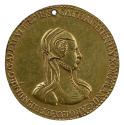 Gilt bronze portrait medal of Catherine de’ Medici in a plain French hold and widow’s veil wear…