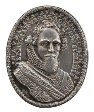 Silver portrait medal of Maurice, Prince of Orange  wearing armor, ruff, and commander’s sash o…