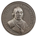 Silver portrait medal of Admiral Maarten Harpertszoon Tromp wearing a plain collar, metal gorge…