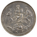 Silver medal depicting Amsterdam personified, wearing an imperial crown and holding a palm bran…