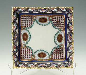 Porcelain square tray with polychrome decoration