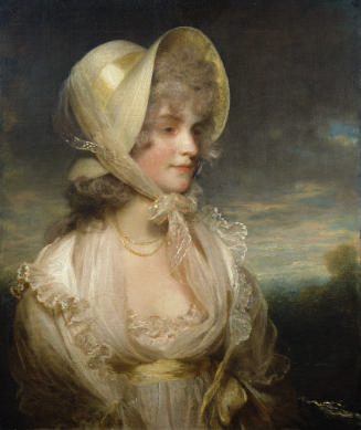 Oil painting of lady wearing hat and looking to the side