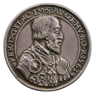 Silver medal of a man in profile to the right wearing a collar of the Order of the Golden Fleec…