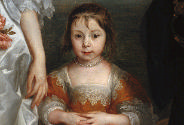 Close up of the face of the girl in the oil painting