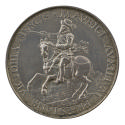 Silver medal of Maurice of Orange  on a rearing horse holding a baton with a townscape in the d…