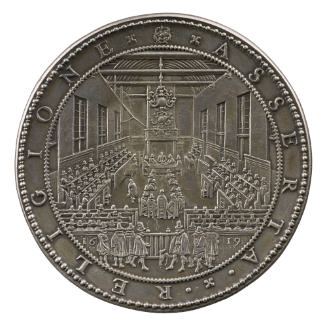 Silver medal depicting a representation of the Dordrecht Assembly Hall