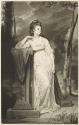 Black and white mezzotint of a woman looking to the right in a long, white, Grecian-inspired, e…