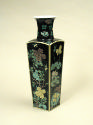 Alternate view of square porcelain vase with black ground and floral and vegetal designs