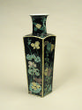 Alternate view of square porcelain vase with black ground and floral and vegetal designs