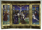 Front view of triptych showing the gilt bronze frame