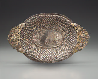 oval-shaped silver basket with handles