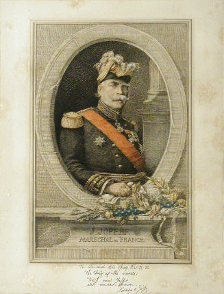 Color ink image of man with grey moustache in French military attire