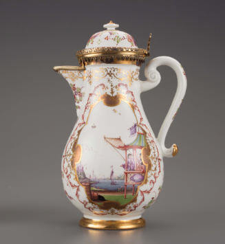 Coffee pot with painted landscape and gilt decoration