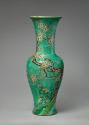 Alternate view of tall porcelain vase with green ground and floral and vegetal designs