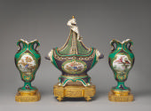 Set of three porcelain pot-pourri vessels with gilt bronze mounts