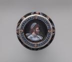 View of salcellar seen from above: the concave cup depicting the portrait of a male figure in r…