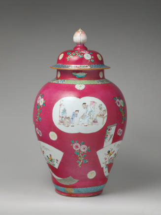 Large covered jar made of hard-paste porcelain with polychrome overglaze