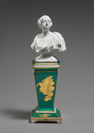Porcelain Bust of Louis XV on a turquoise pedestal, front view