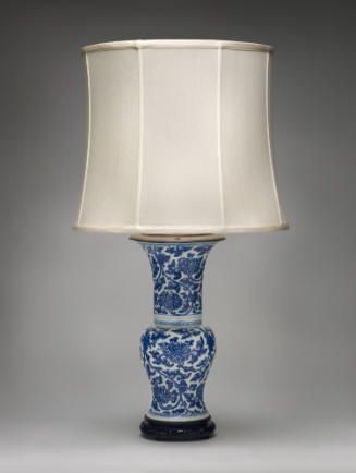 Blue and white porcelain vase lamp with plant designs