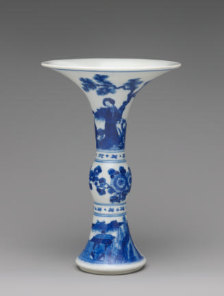 Blue and white porcelain slender beaker with broad rim