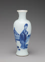 White hard-paste porcelain baluster vase with underglaze blue figural decoration