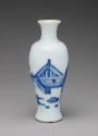 Alternate view of white hard-paste porcelain baluster vase with underglaze blue figural decorat…