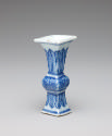 Alternate view of white hard-paste porcelain square beaker-form vase with underglaze blue folia…
