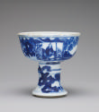 White hard-paste porcelain stem cup with underglaze blue decoration