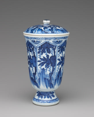 Blue and white porcelain beaker and cover