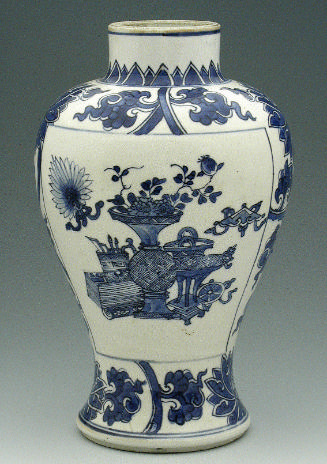 White hard-paste porcelain vase of inverted baluster shape with underglaze blue decoration