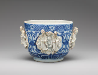 Porcelain deep bowl decorated with eight robed figures