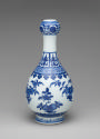 Alternate view of blue and white porcelain bottle-shaped vase with floral decoration