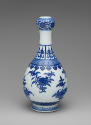 Alternate view of blue and white porcelain bottle-shaped vase with floral decoration