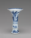 Alternate view of white hard-paste porcelain beaker vase with underglaze blue figural decoratio…