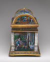 Side view of casket in polychrome enamel and gilt bronze 