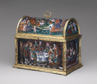 Front view of enameled casket with Old Testament Subjects