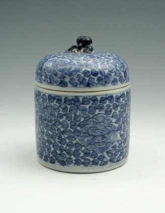 White hard-paste porcelain wine cup warmer with underglaze blue foliage decoration 