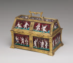 Alternate view of enameled and gilt copper Casket with scenes depicting Putti and Mottoes of Co…