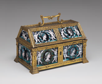 Front view of gilt bronze and enamel Casket with Heads of the Caesars within Wreaths