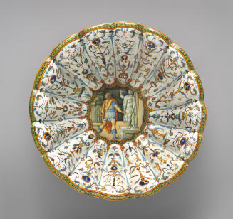 Large bowl with a central scene surrounded by ornate decoration