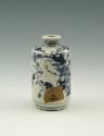 White hard-paste porcelain snuff bottle with underglaze blue figural decoration, alternative vi…