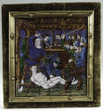 Image of enameled plaque depicting the Martyrdom of a Saint with a decorative gilt copper borde…