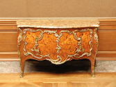 Louis XV wood commode with floral marquetry and marble top, front view