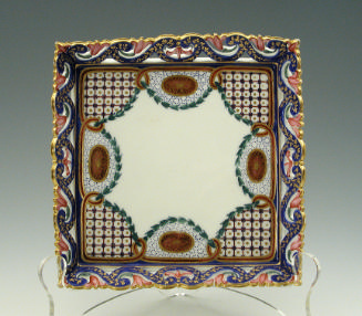 Porcelain Square Tray with Polychrome Decoration and Openwork Rim