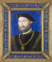 Front view of polychrome enamel plaque representing Guy Chabot, Baron de Jarnac, in a gilt meta…