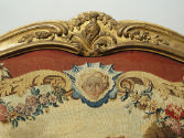 Detail of ornament in the tapestry and on the frame of a Canapé: Part of a Set of Two Canapés, …