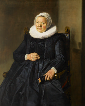 Oil painting of sitting woman wearing black